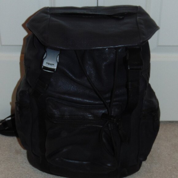 COACH LEATHER TREK PACK BACKPACK DARK NAVY - Picture 1 of 11